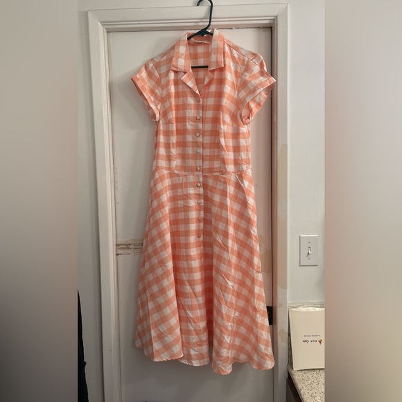 Unique Vintage Peach Gingham Swing Dress - L - Picture 2 of 5